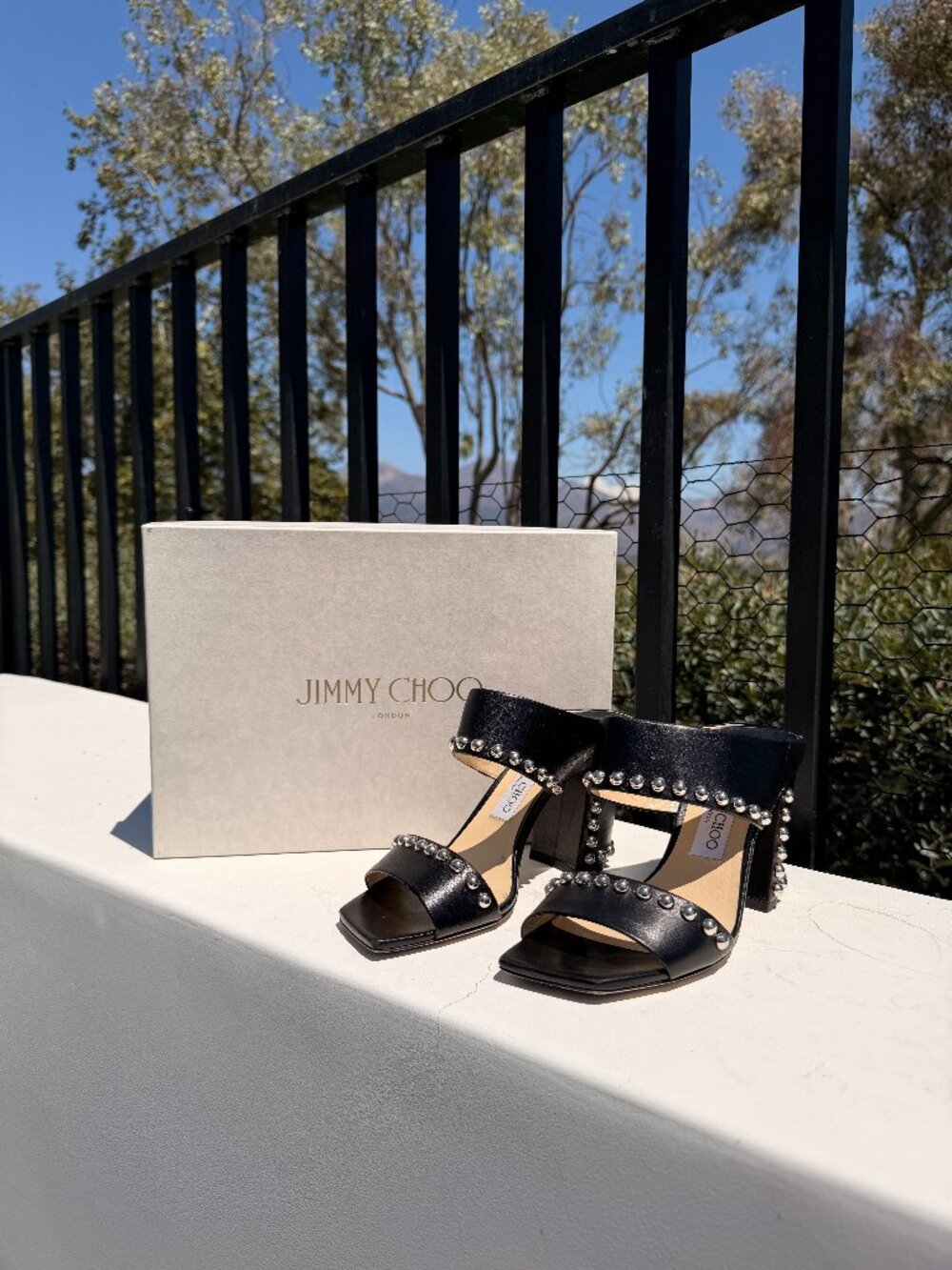 Jimmy Choo $549 OG Size 8 Myla 65 Studded Leather Mule Sandals